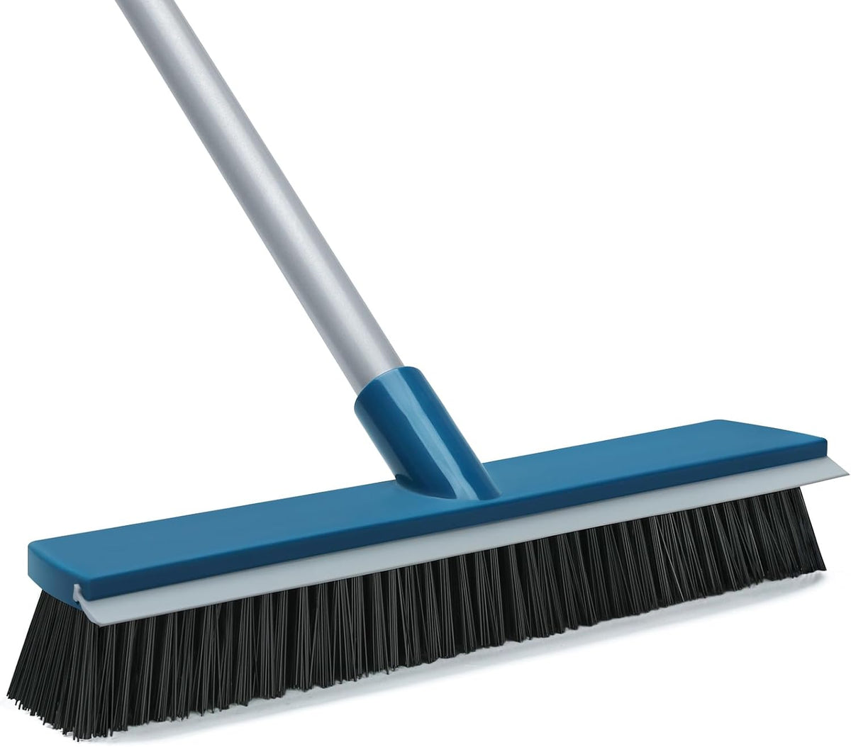 16-Inch Push Broom Outdoor with Rubber Squeegee and 58" Long Handle, 2 in 1 Commercial Broom Brush