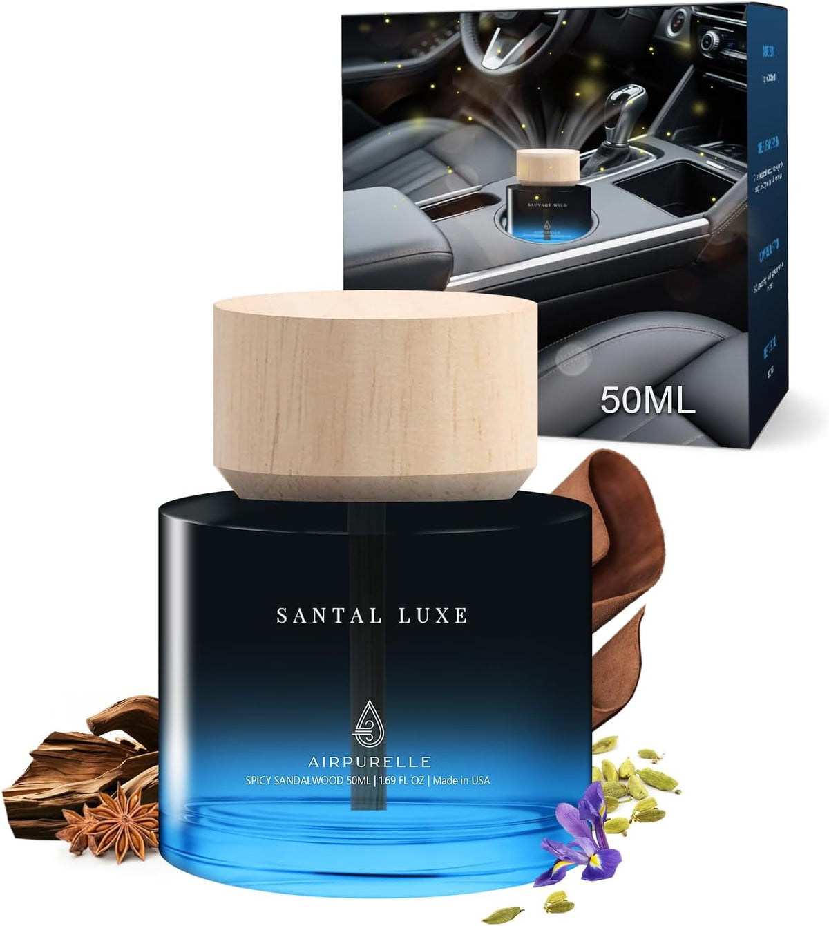 Car Air Freshener for Men & Women – Long-Lasting Spicy Sandalwood Essential Oil Diffuser for Car