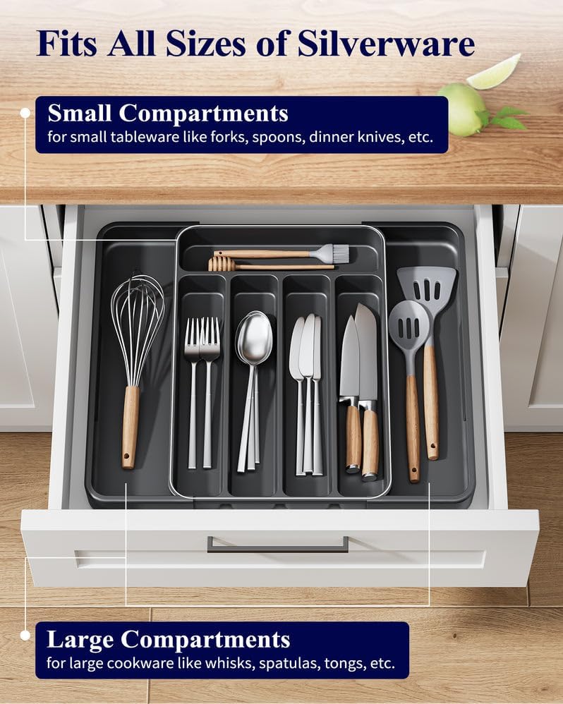 Kitsure Cutlery Drawer Organiser for Kitchen - Adjustable Cutlery Tray for Effortless Utensil