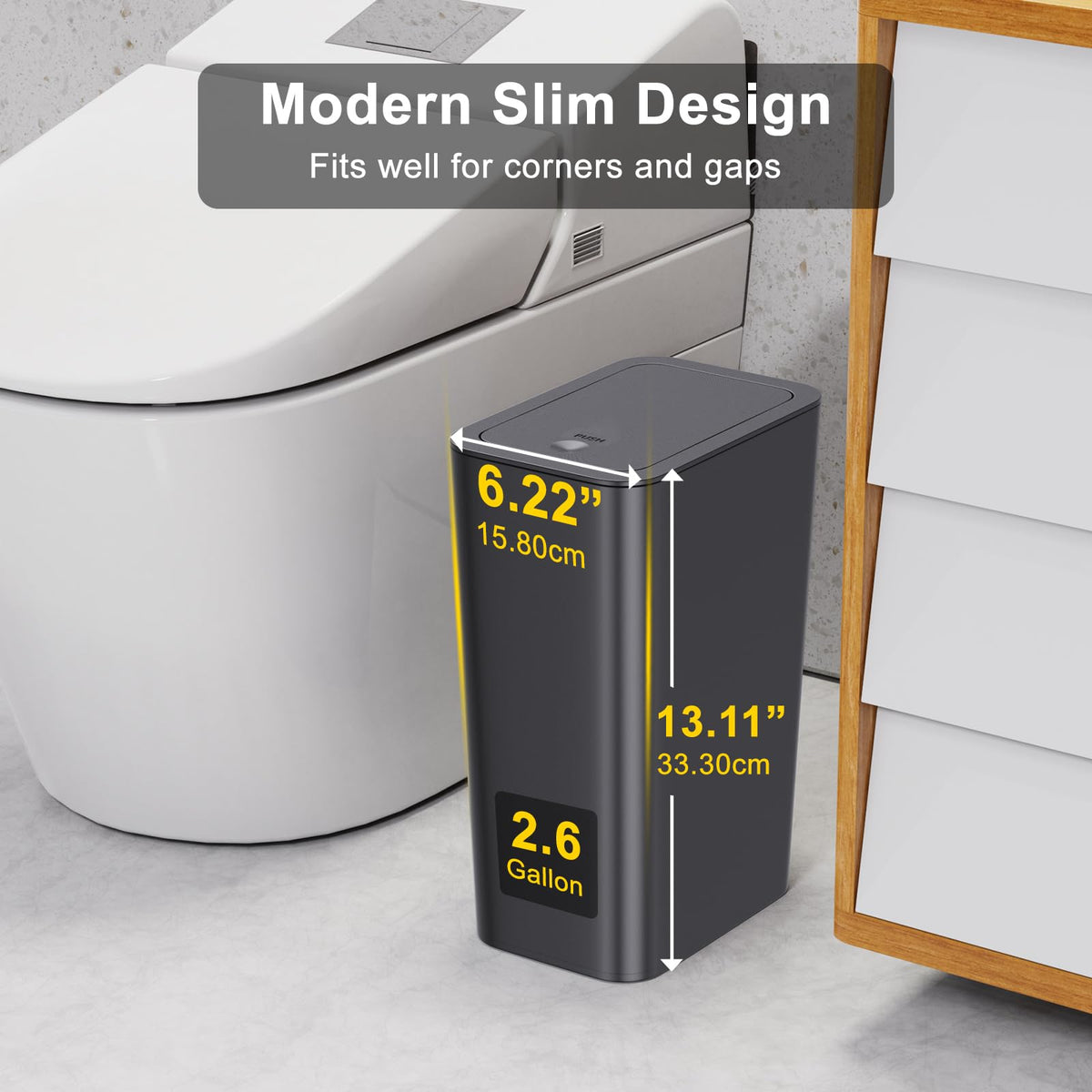 N. NETDOT 3 Pack 10 Liter Small Trash Can with lid, 2.6 Gallon,Garbage Can Slim Trash Bin Waste