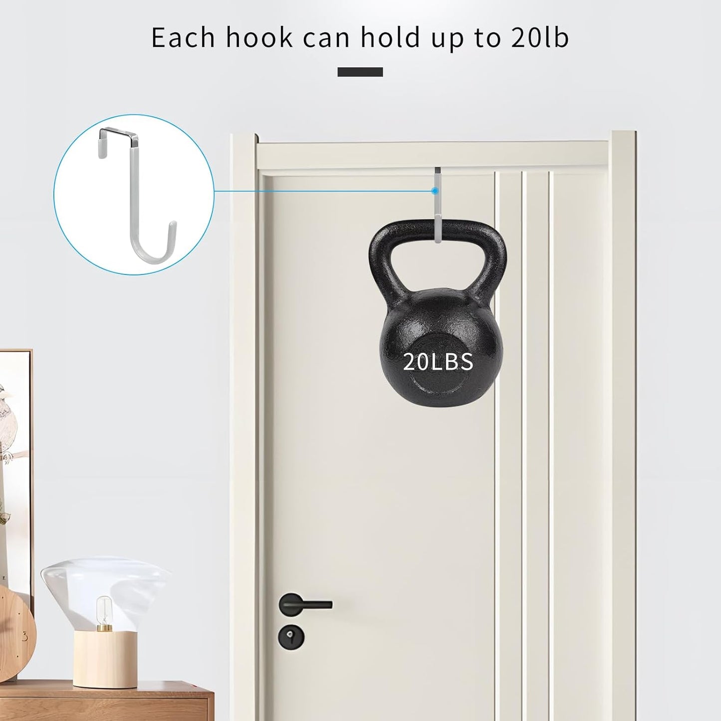 FYY Over The Door Hooks, 4 Pack Door Hangers Hooks with Rubber Prevent Scratches Heavy Duty