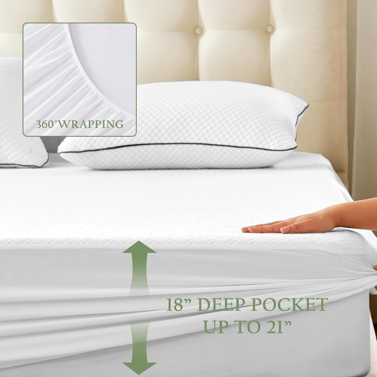 100% Waterproof Full Mattress Protector, Breathable Bamboo Rayon Mattress Cover with 8”-21” Deep