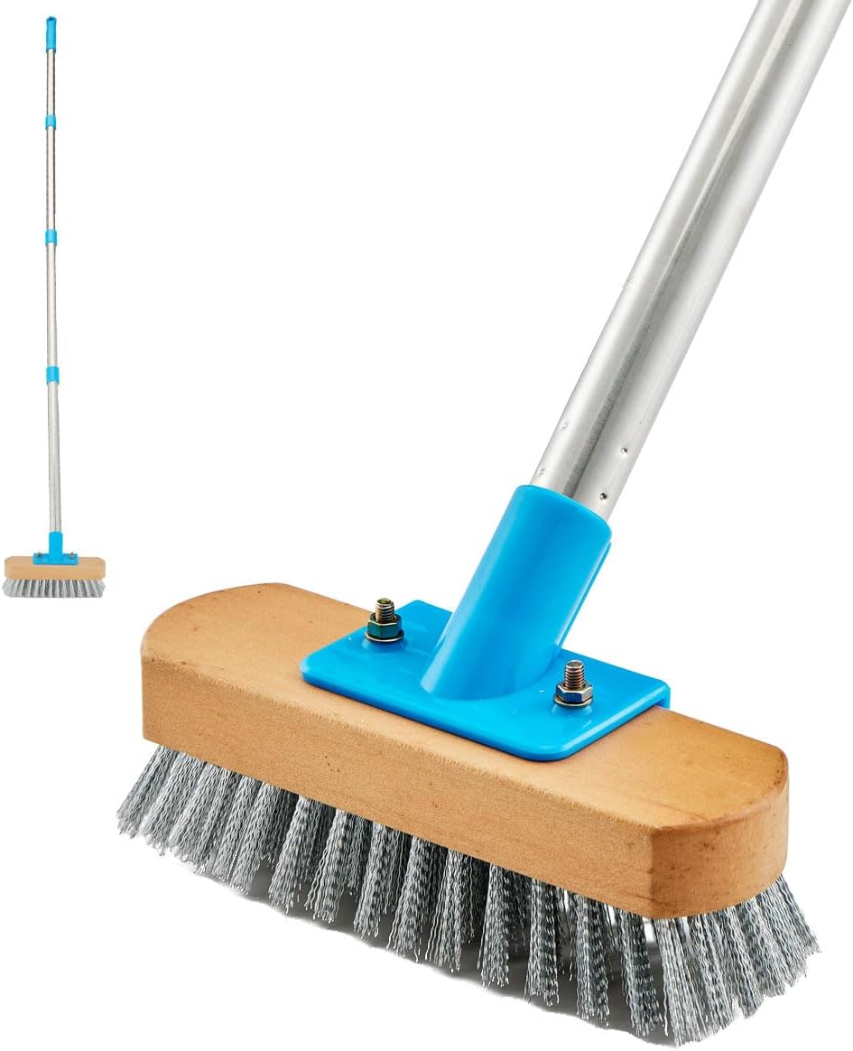 YONILL Stainless Steel Deck Scrub Brush with Long Handle - 60" Heavy Duty Floor Scrubber Brush with
