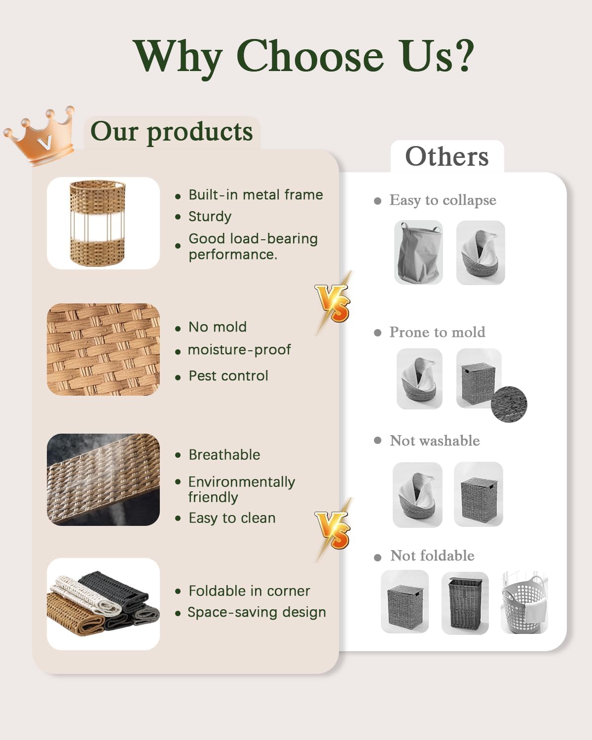 Laundry Basket Round Rattan Laundry Hamper 29.1 Gal (110 L) Handwoven Large Wicker Basket with