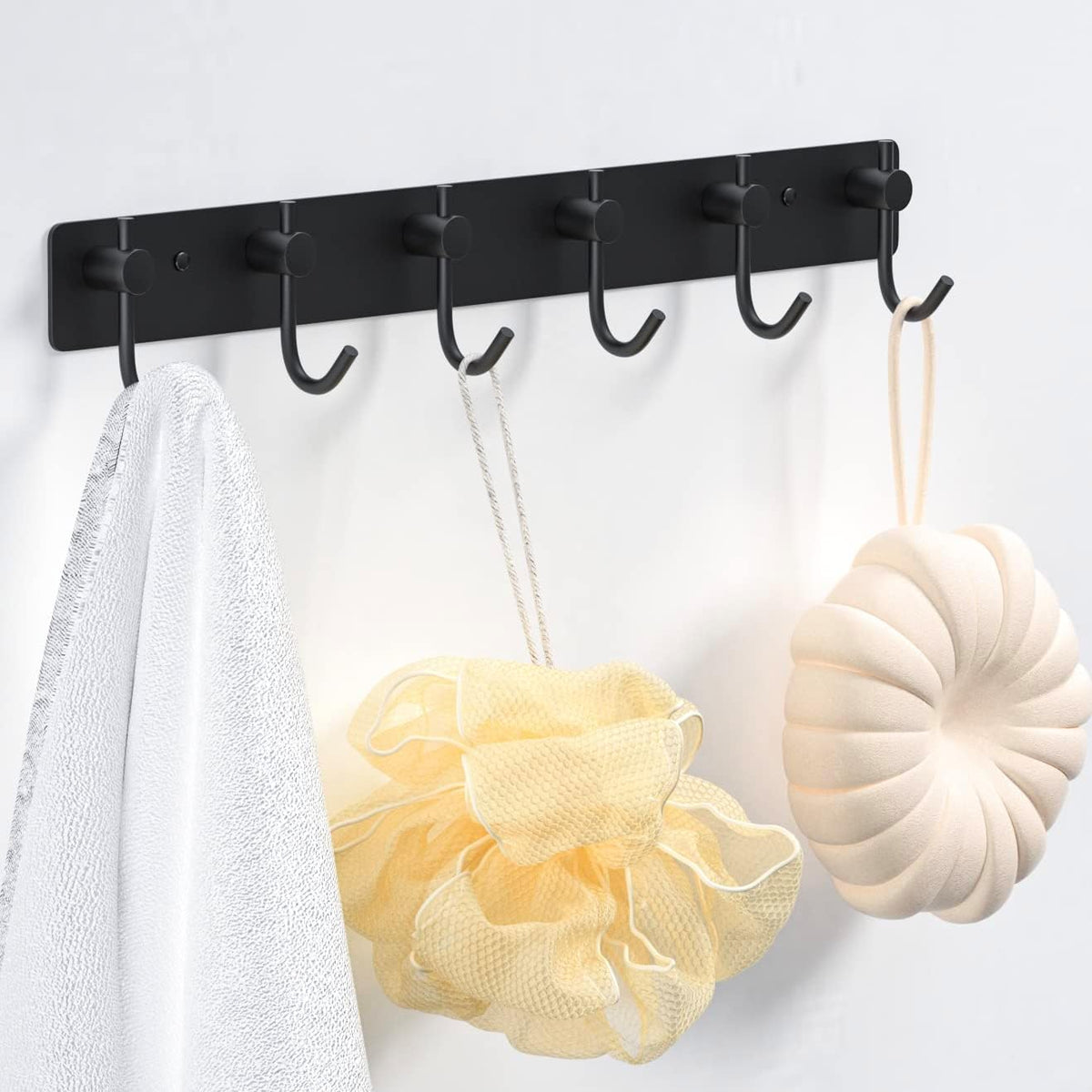 VAEHOLD Wall Hooks for Hanging, Black Coat Rack Wall Mount with 6 Coat Hooks, Towel Hanger, Hat