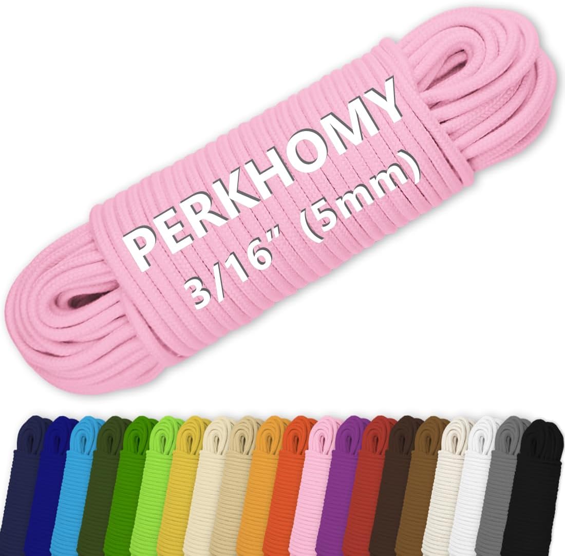 PerkHomy Cotton Rope 3/16" (5mm) 100 ft Multi Purpose Utility Diamond Braided Cord, Natural Cotton