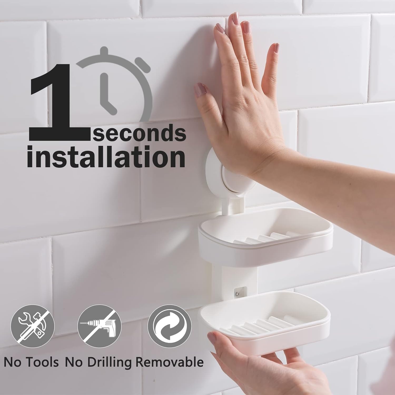 LEVERLOC Soap Dish Holder for Shower Double Layer Suction Cup Wall Mounted NO-Drilling Self