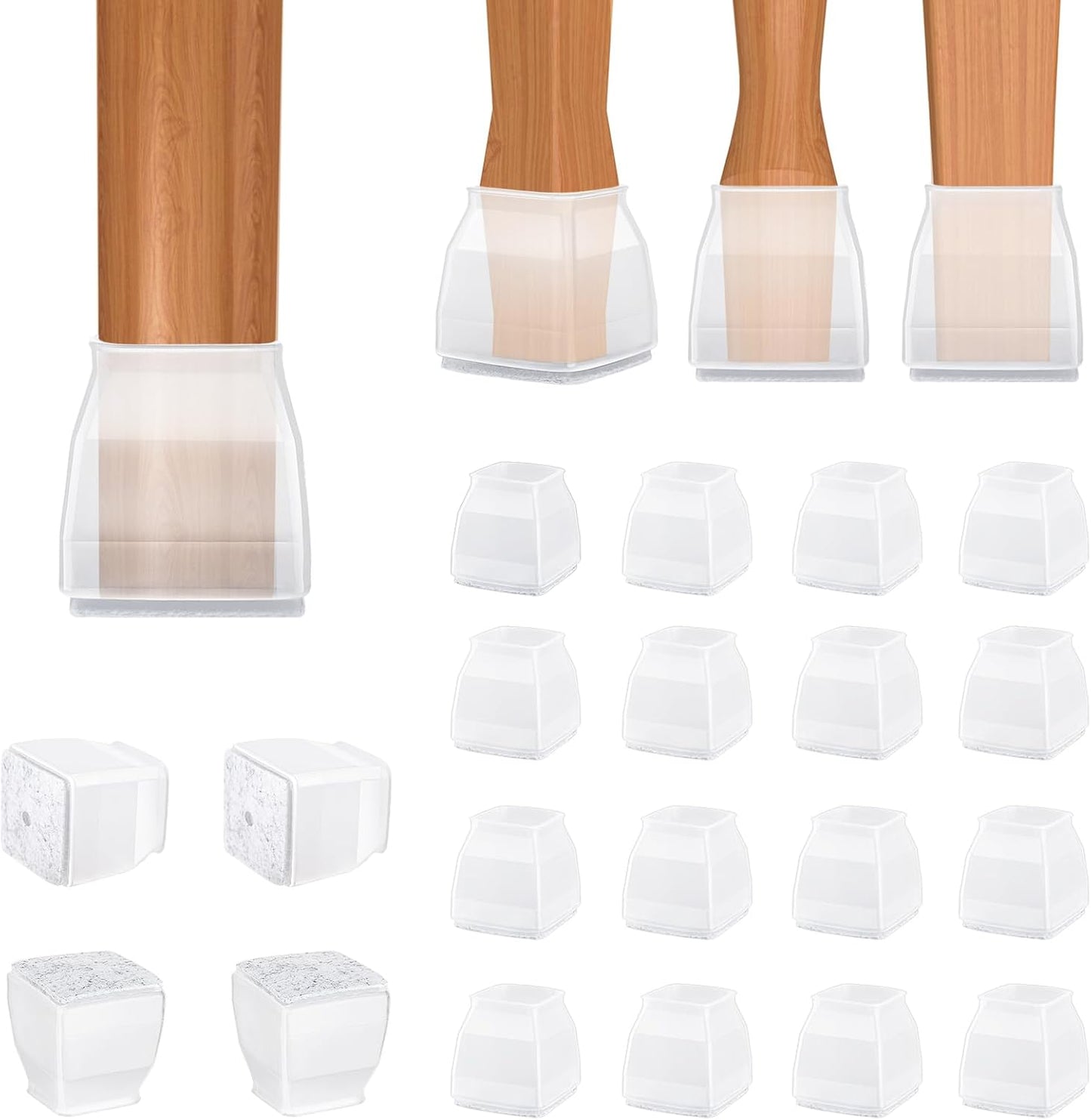 BALEINE 16 Pack Silicone Chair Leg Floor Protectors, Stool Leg Protectors Cap, Non-Slip Chair Leg
