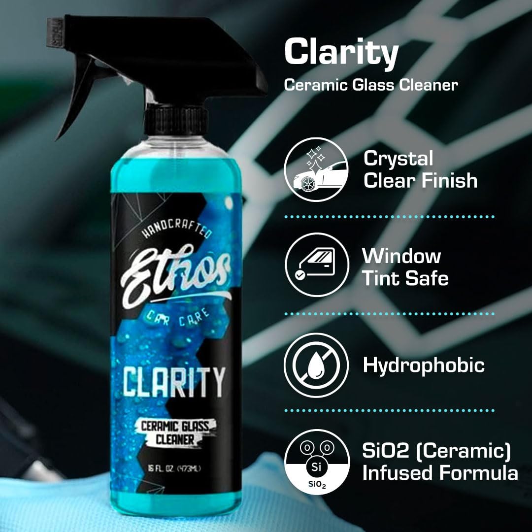 Ethos Clarity V2 - Ceramic Glass Cleaner and Water Repellent - Streak-Free Window Cleaner with