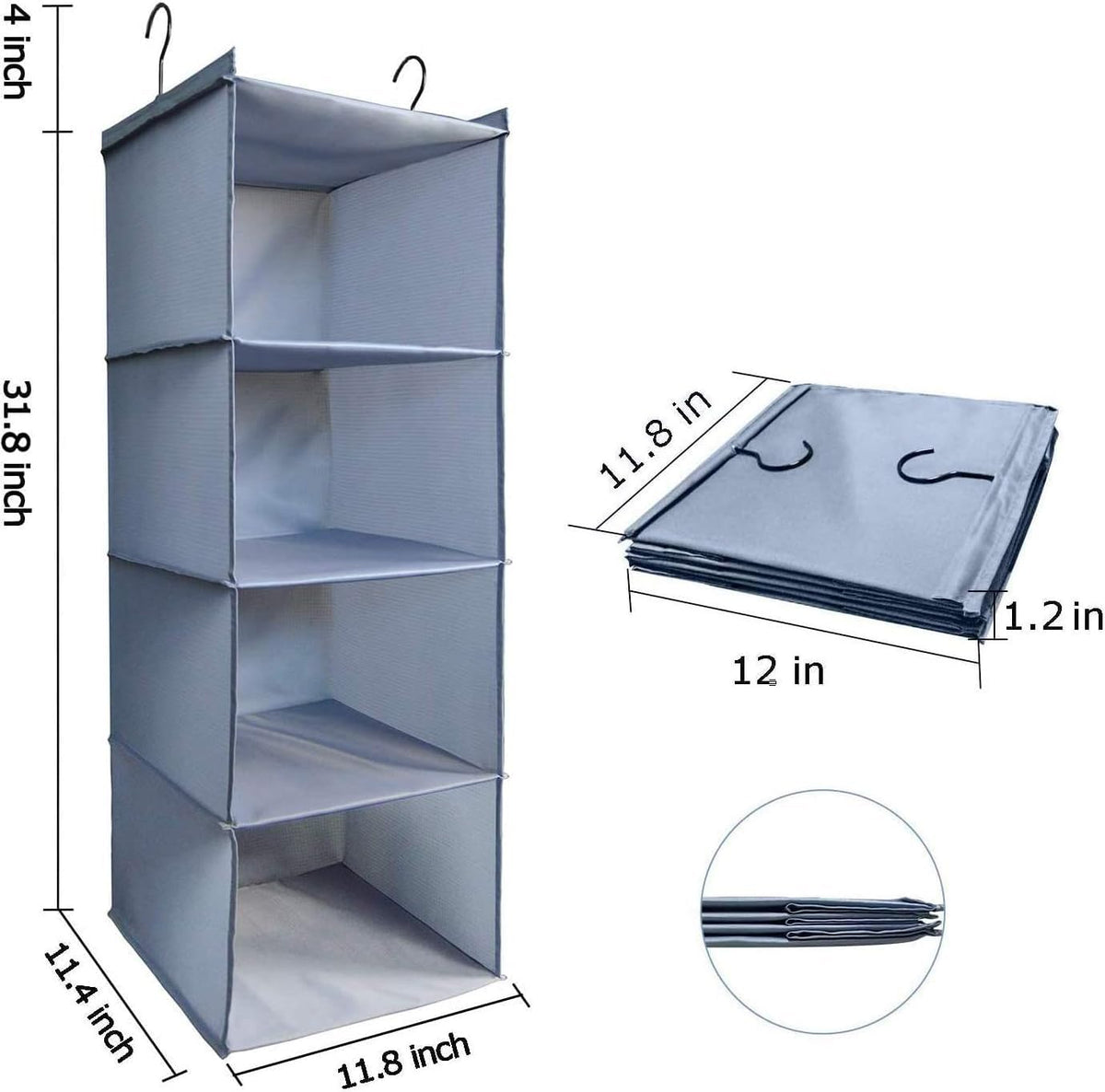 Hanging Closet Organizer, Easy Mount Foldable 4-Shelf Hanging Closet Wardrobe Storage Shelves