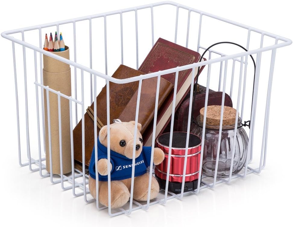 Slideep Freezer Baskets Storage Basket Organizers, Deep Wire Farmhouse Bins Container with Handles