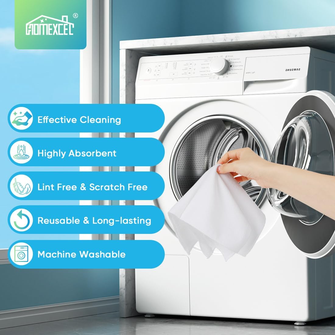 HOMEXCEL White Microfiber Cleaning Cloth, 12 Pack Premium Microfiber Towels for Cars, Lint Free