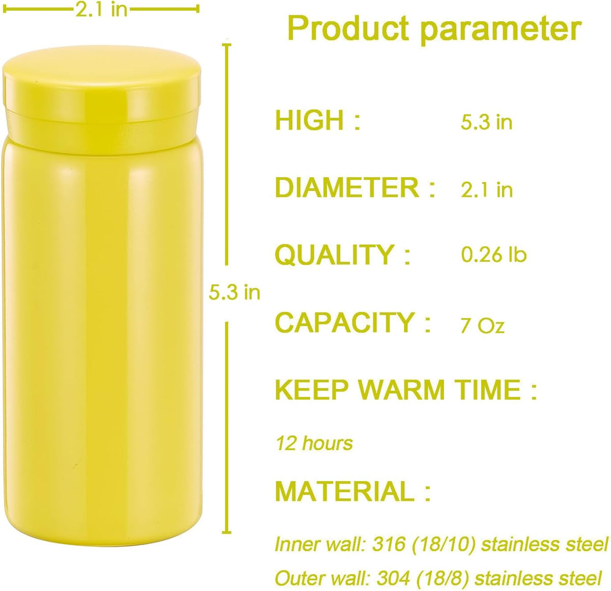 Mini Thermos Cute Water Bottle - 7 oz Tiny Insulated Vacuum 18/10 Stainless Steel Small Flask