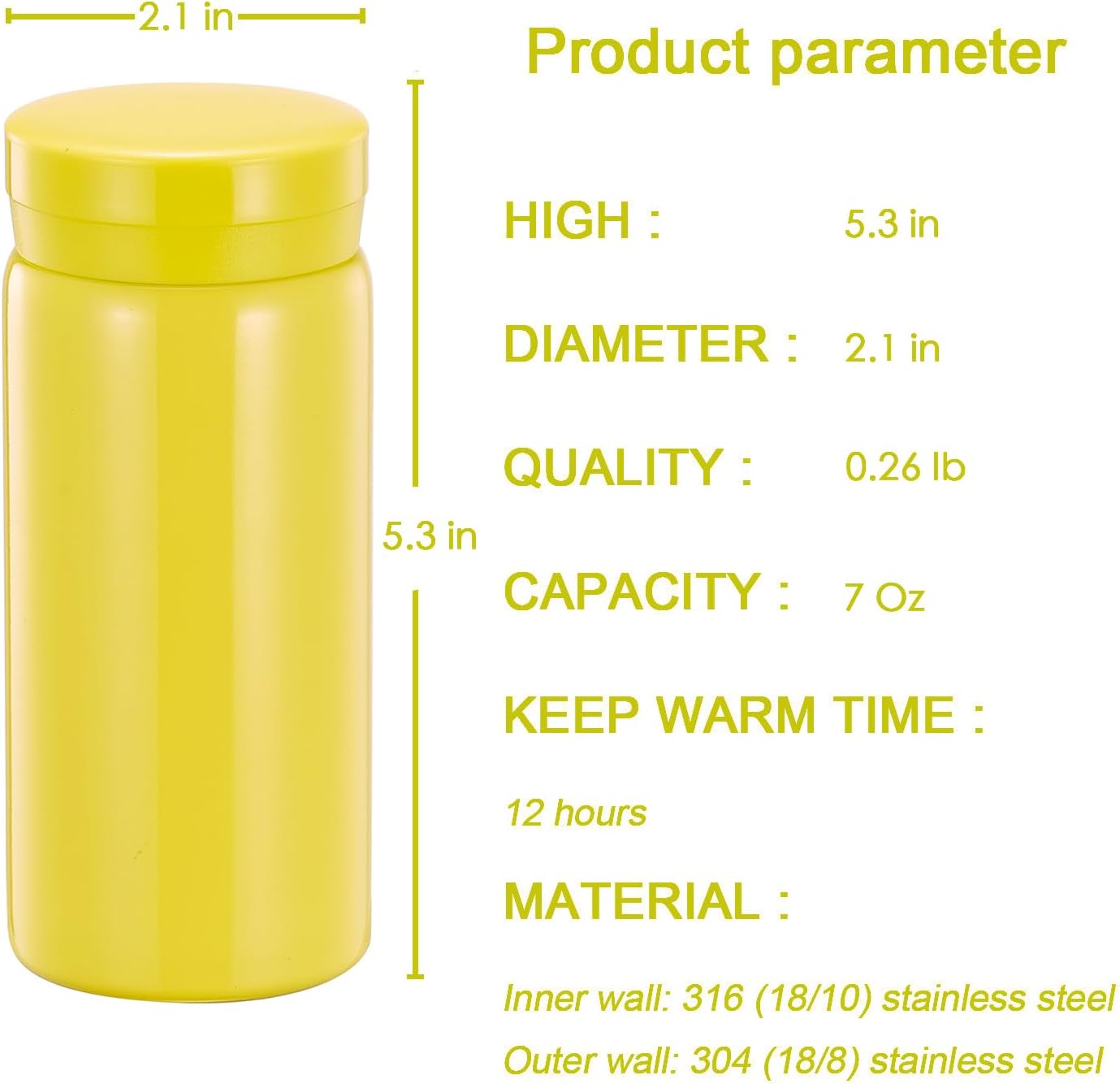 Mini Thermos Cute Water Bottle - 7 oz Tiny Insulated Vacuum 18/10 Stainless Steel Small Flask