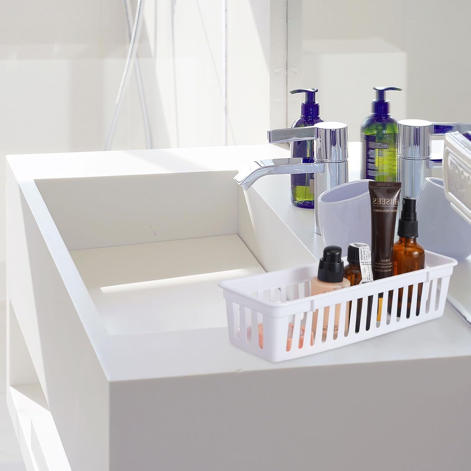 Domensi 12 Pack Slim Plastic Storage Baskets Tray for Organizing 10.25 x 3.25 x 2.5 Inch Small