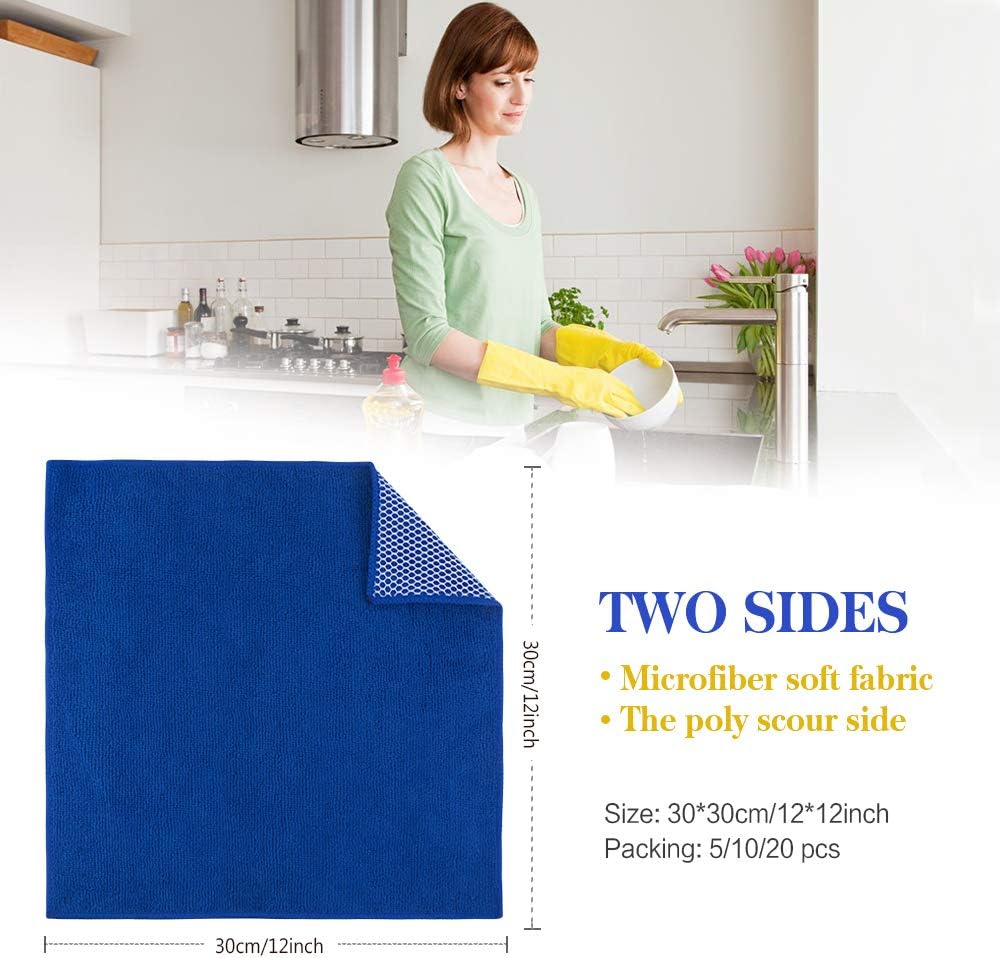 SINLAND Microfiber Dish Cloth for Washing Dishes Best Kitchen Washcloth Cleaning Cloths Poly Scour