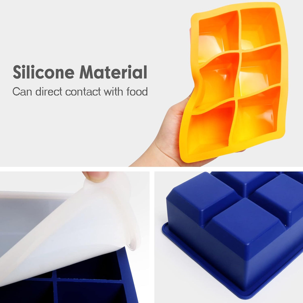 Silicone Ice Cube Trays 3 Pack - Large Size Silicone Ice Cube Molds with Leak Proof Removable Lid