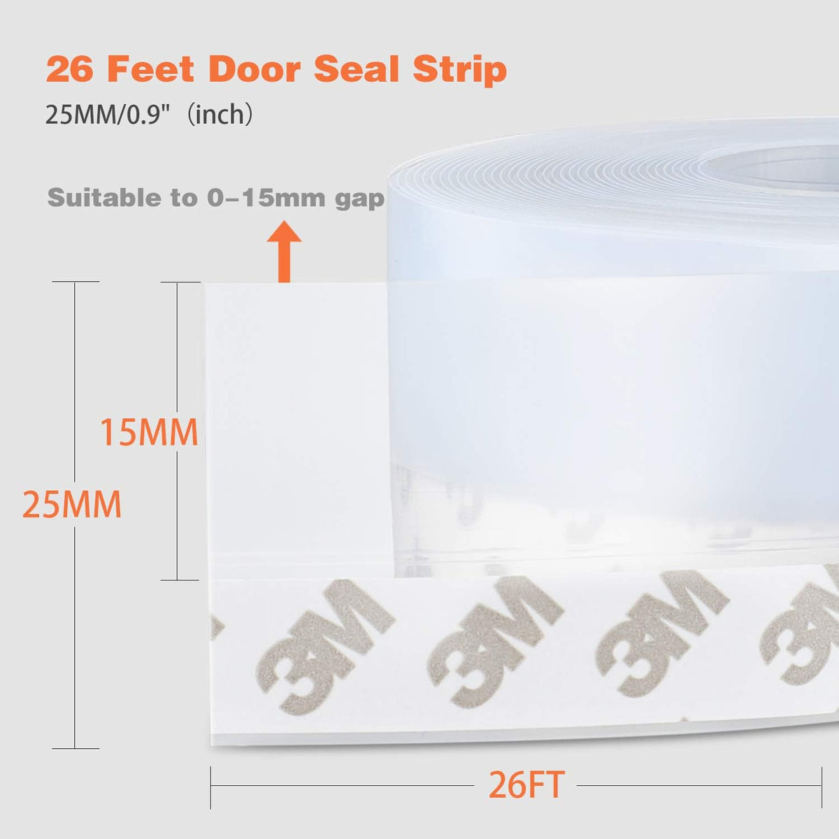 26 Feet Silicone Seal Strip, Door Weather Stripping Window Sealing Tape for Draft Stopper Adhesive