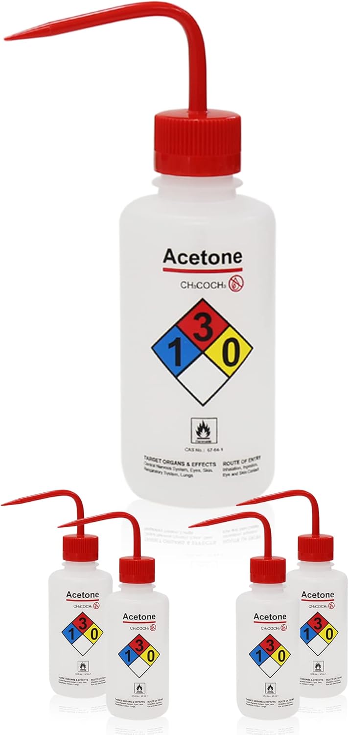 4pcs of Acetone Wash Bottles, Vol.500ml (17oz), Narrow Mouth, Self-Venting Safety Wash Bottles