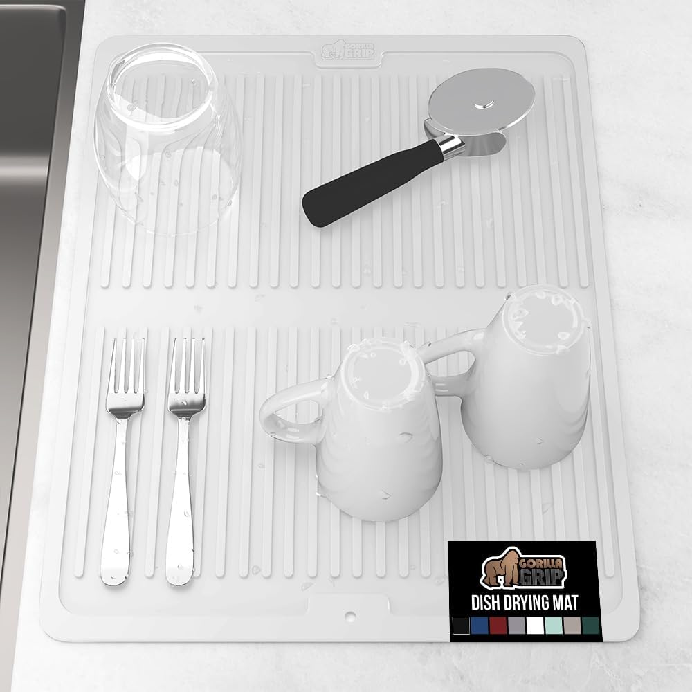 GORILLA GRIP 100% BPA-Free Patented Silicone Dish Drying Mat for Kitchen Counter, 18x16 Inch, Water