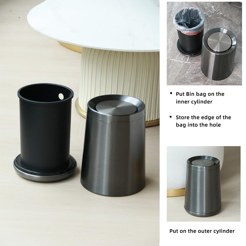 10 L/2.6Gallen,Swing Lid Trash Can,Brushed Stainless Steel Garbage Can with Flipping Lid,for