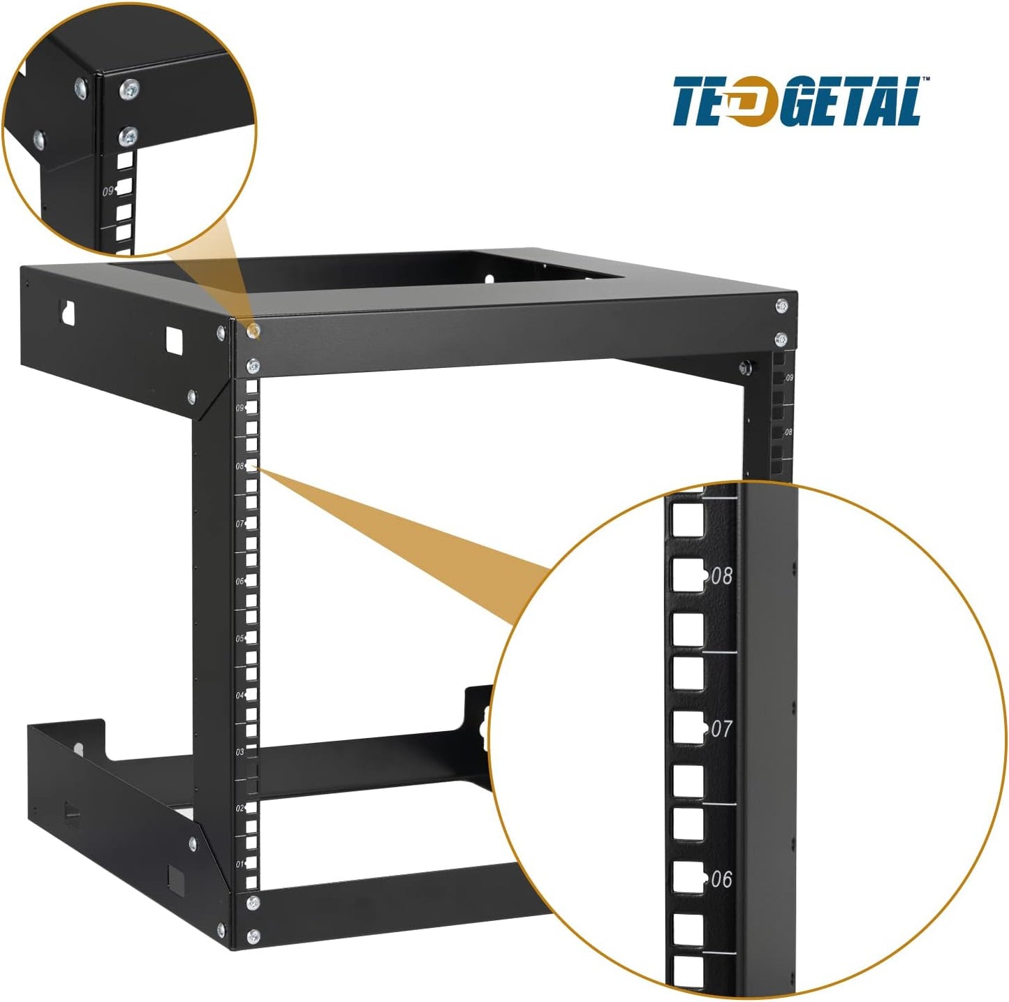 9U Wall Mount Rack Open Frame 19 Inch Server Equipment 2 Post Network Cabinet 18 inches Depth Black