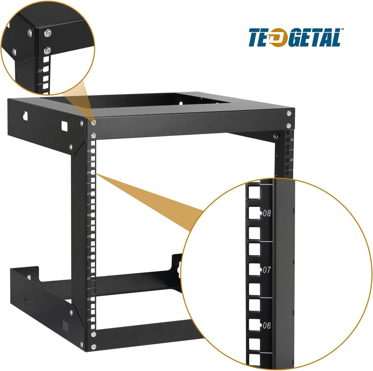 9U Wall Mount Rack Open Frame 19 Inch Server Equipment 2 Post Network Cabinet 18 inches Depth Black