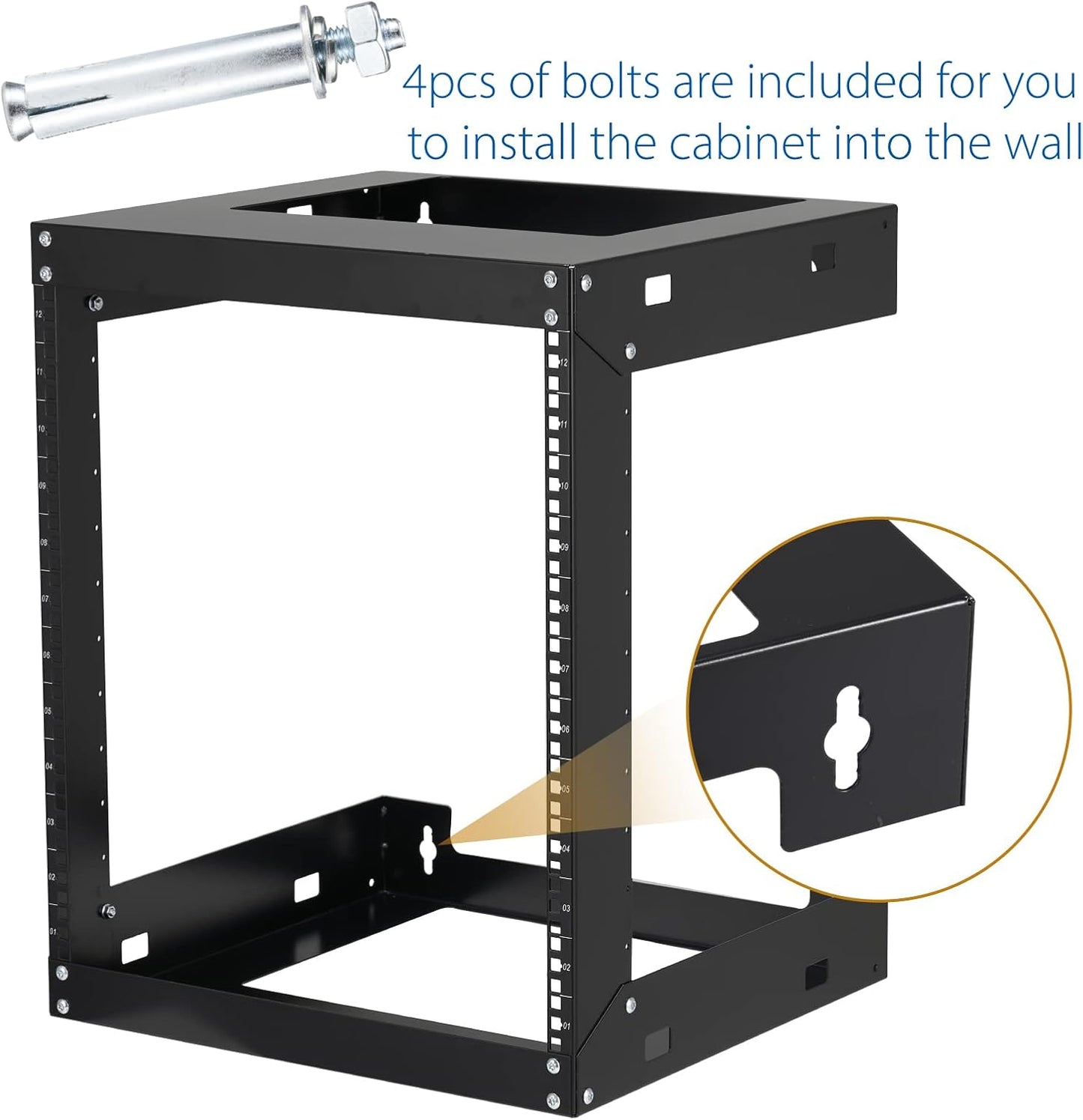 12U Wall Mount Rack Open Frame 19 Inch Server Equipment 2 Post Network Cabinet 18 inches Depth