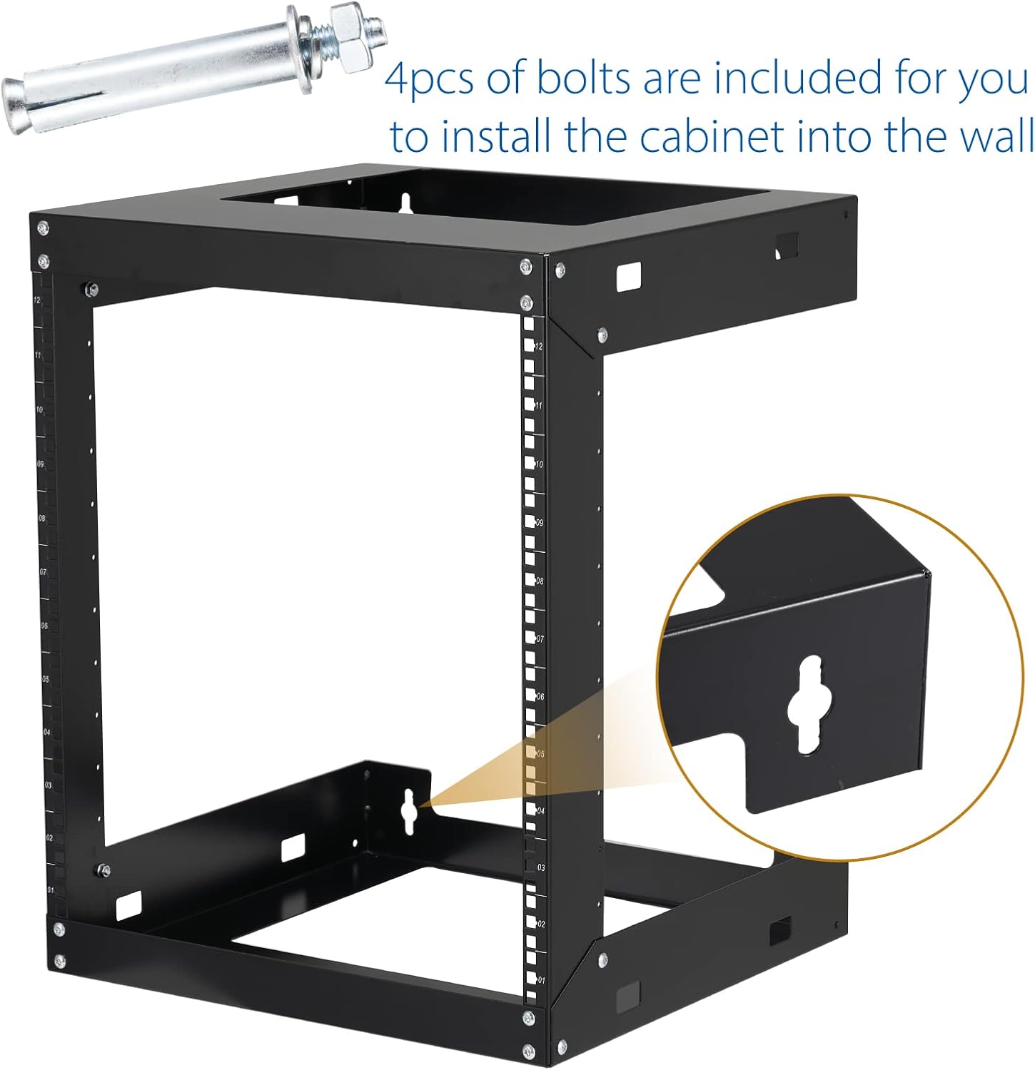 12U Wall Mount Rack Open Frame 19 Inch Server Equipment 2 Post Network Cabinet 18 inches Depth