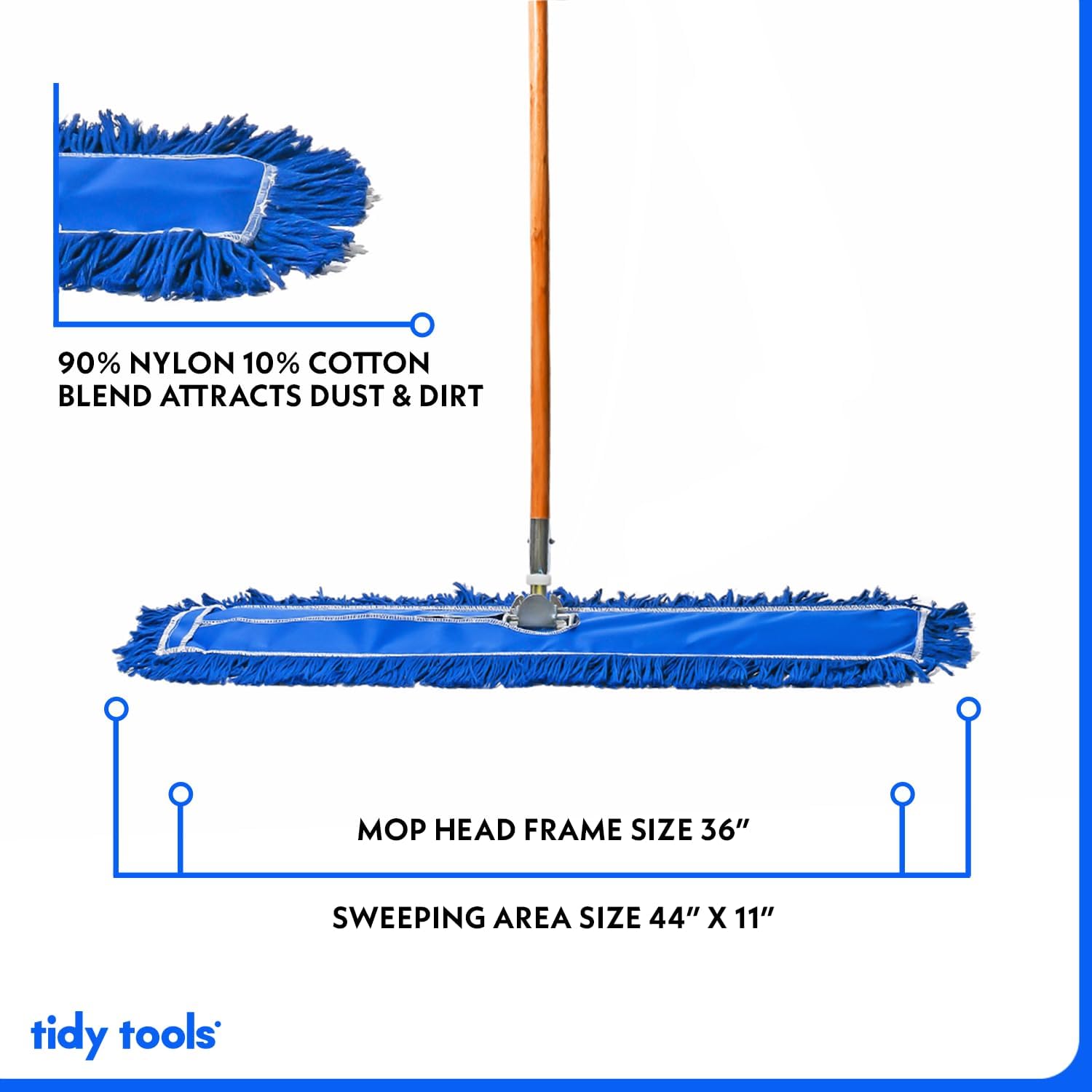 36 Inch Blue Commercial Dust Mop & Floor Sweeper – Wood Handle Floor Mop for Tile, Hardwood &
