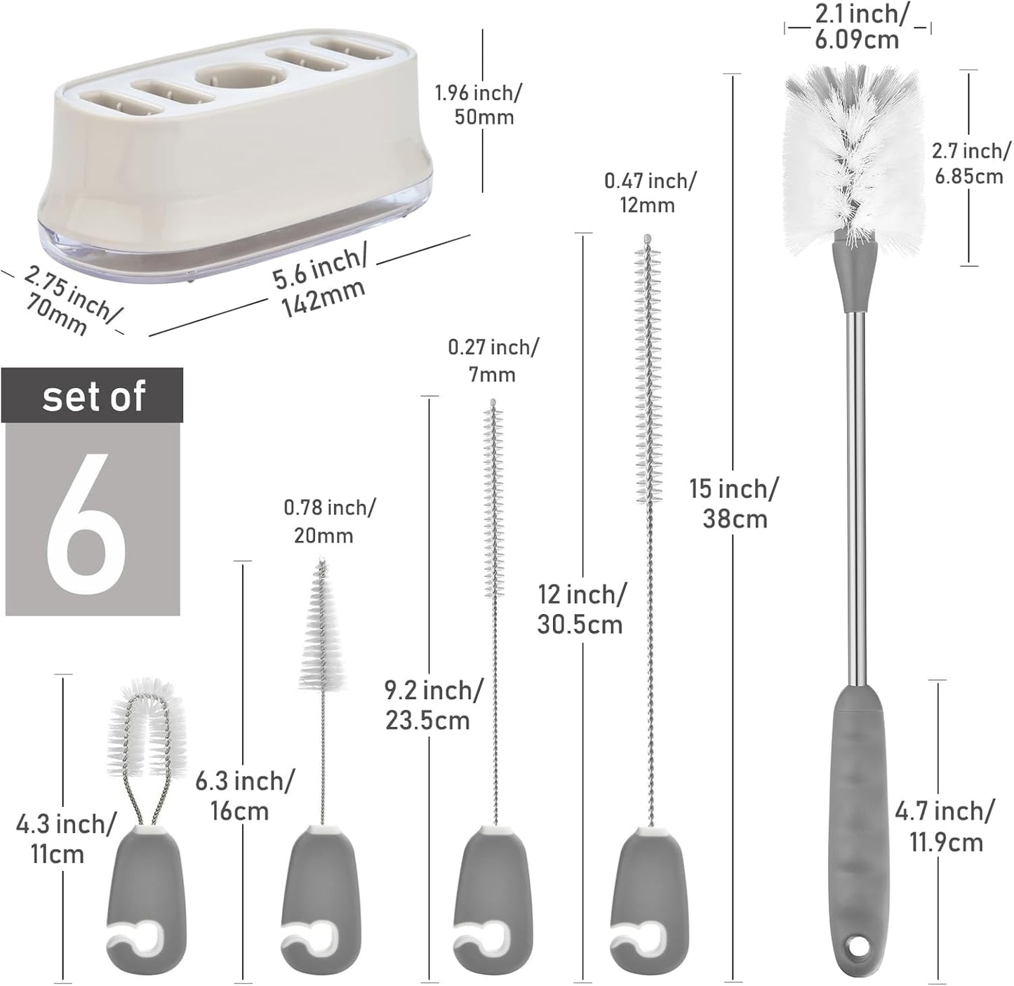 ALINK 5 Pack Water Bottle Brush Cleaning Set with Holder, Bottle Cleaner with Stand, Straw Nipple