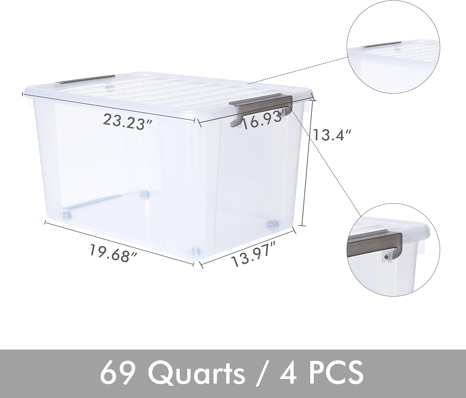 Citylife 69 QT Plastic Storage Bins with Latching Lids Stackable Storage Containers for Organizing