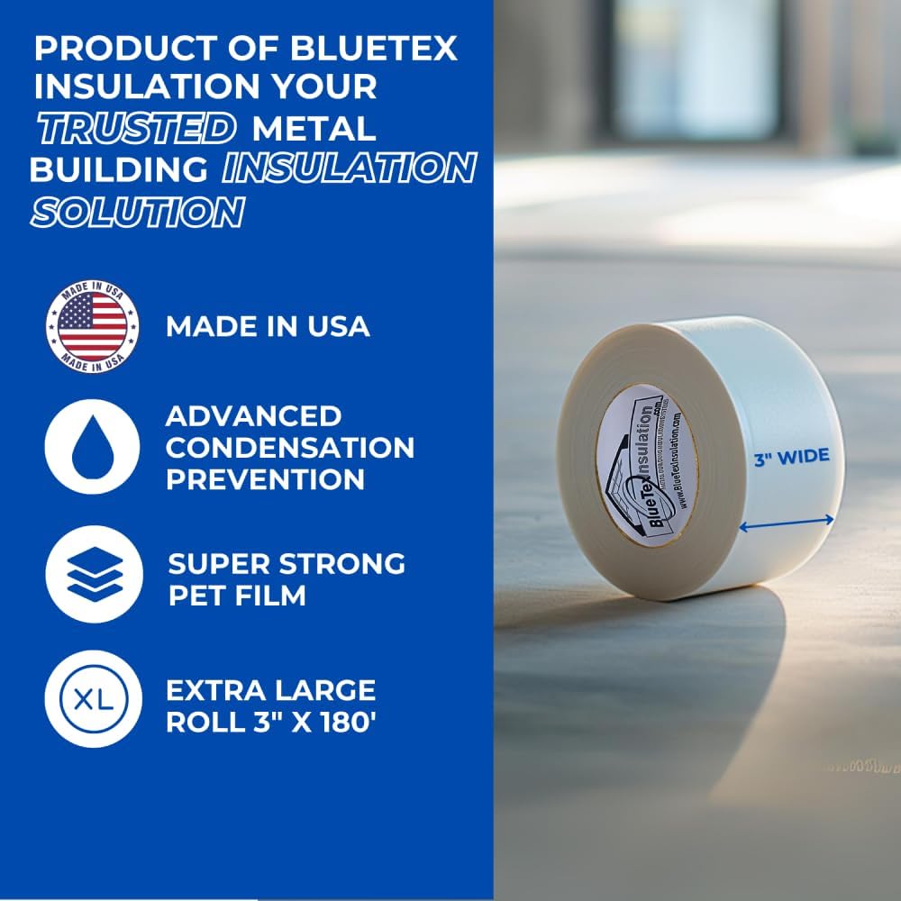 BlueTex Insulationㅤ3 Wide x 180' Long White Vapor Barrier Seam Tape - 16 Rolls Bulk Pack, Great for