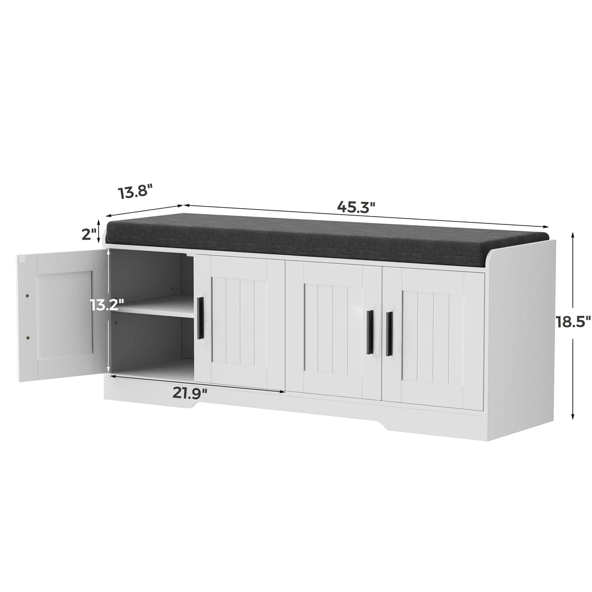 Homleke Shoe Storage Bench, 4 Doors & Thickened Padded Seat Cushion