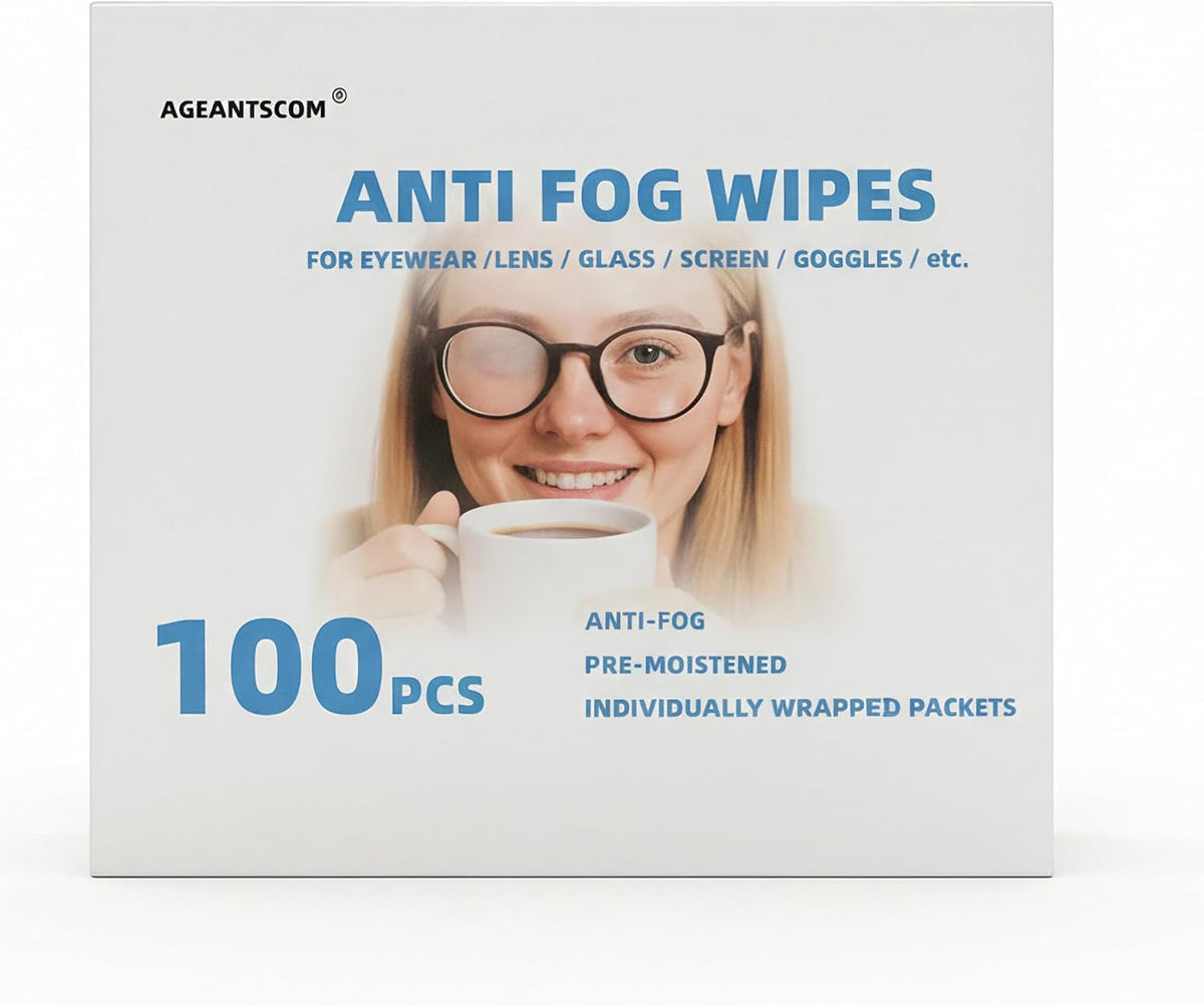 Anti Fog Wipes for Glasses (100-pack) | Pre-Moistened, Quick Dry & Scratch Free for Laptop Screens