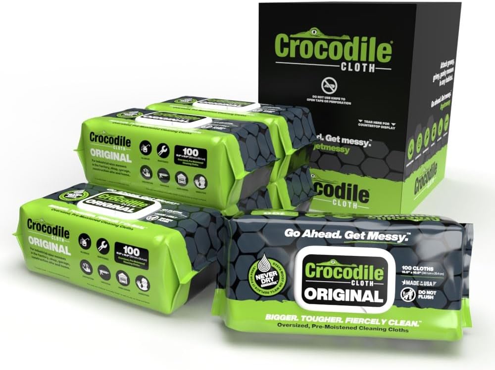 Crocodile Cloth Original Cleaning Wipes, 600 Count (6 Packs of 100) – Heavy-Duty 15” x 10”