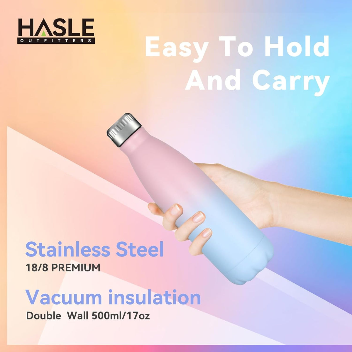 HASLE OUTFITTERS 17oz Stainless Steel Water Bottles, Vacuum Insulated Water Bottles Double Walled