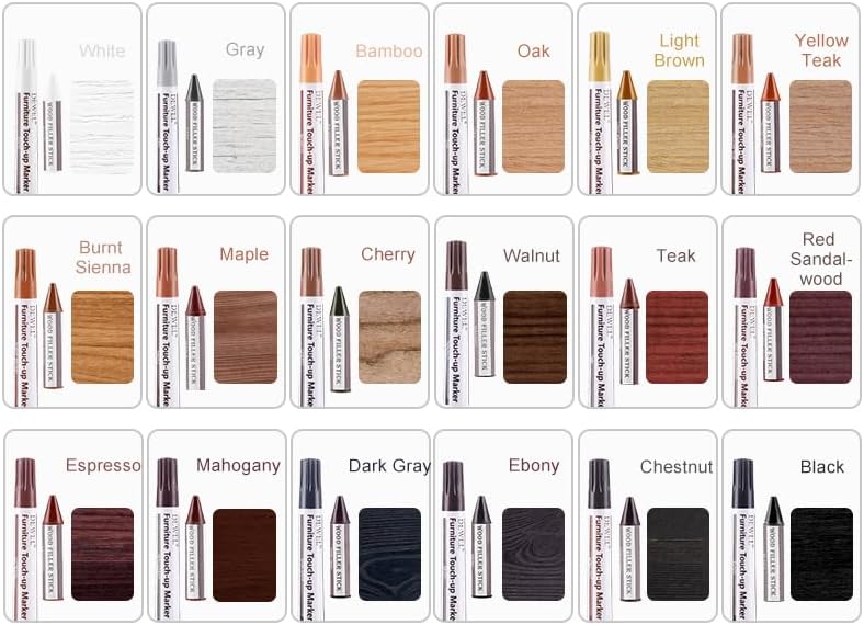 DEWEL Wood Furniture Markers & Filler Sticks Repair Kit, New Improved 18 Colors Touch Up Markers