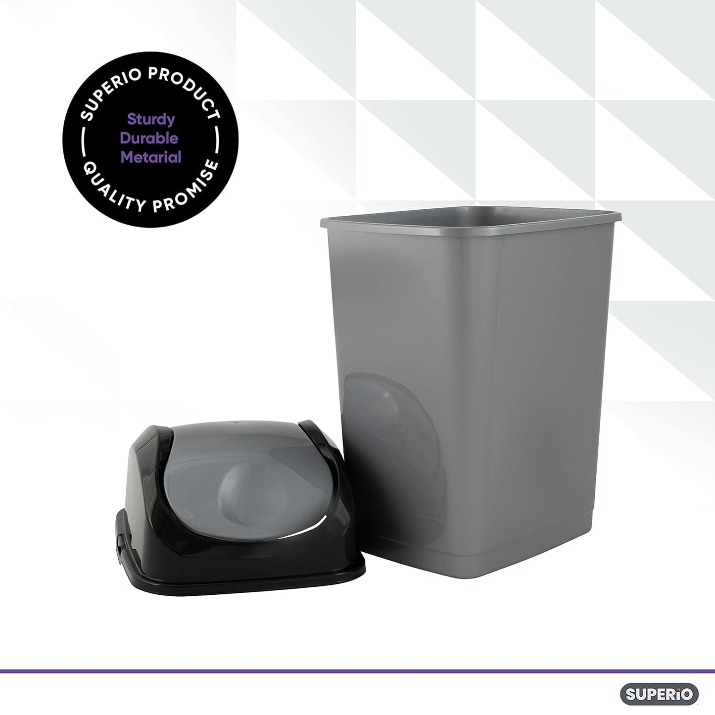 Superio Office Trash Can with Lid 9 Gallon Kitchen Garbage Can Bedroom Waste Basket 37 Qt. Swing