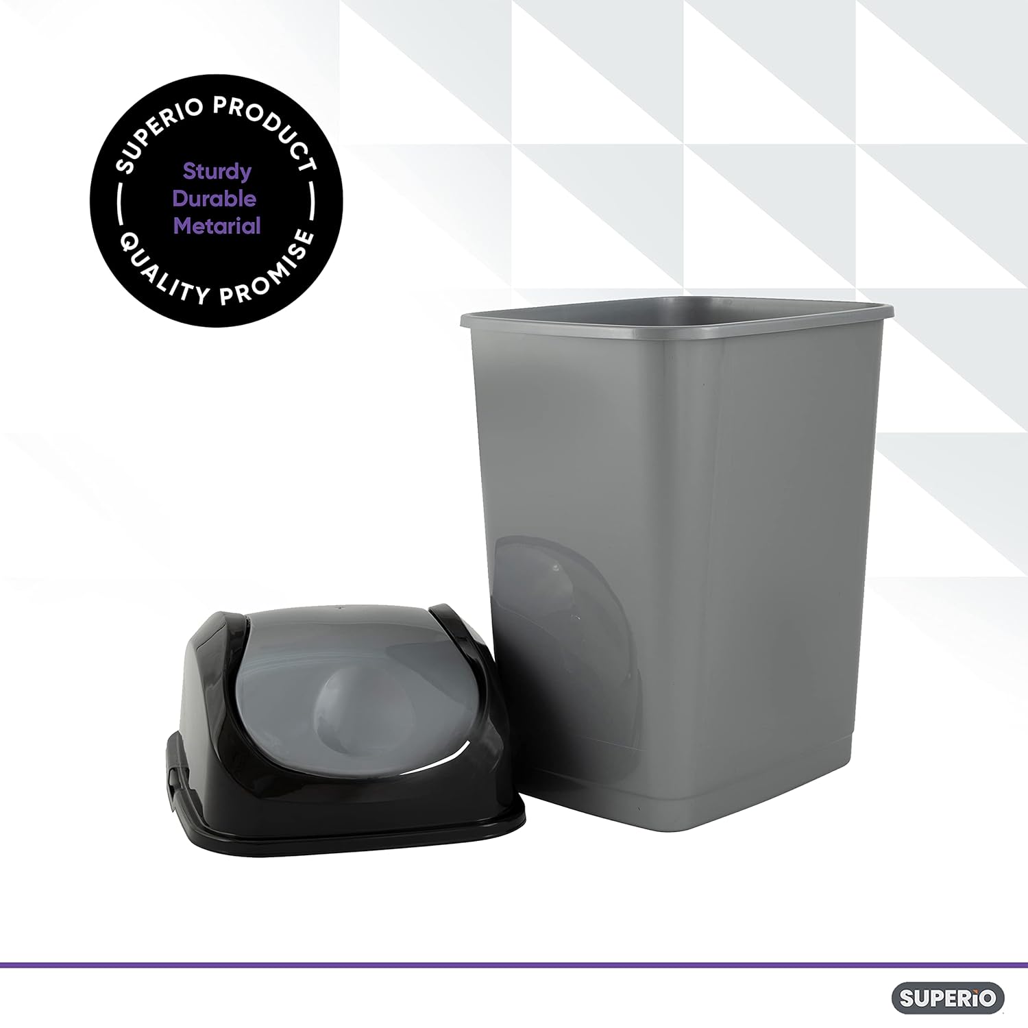 Superio Small 2.5 Gallon Plastic Trash Can with Swing Top Lid, Compact Slim Waste Bin for Under