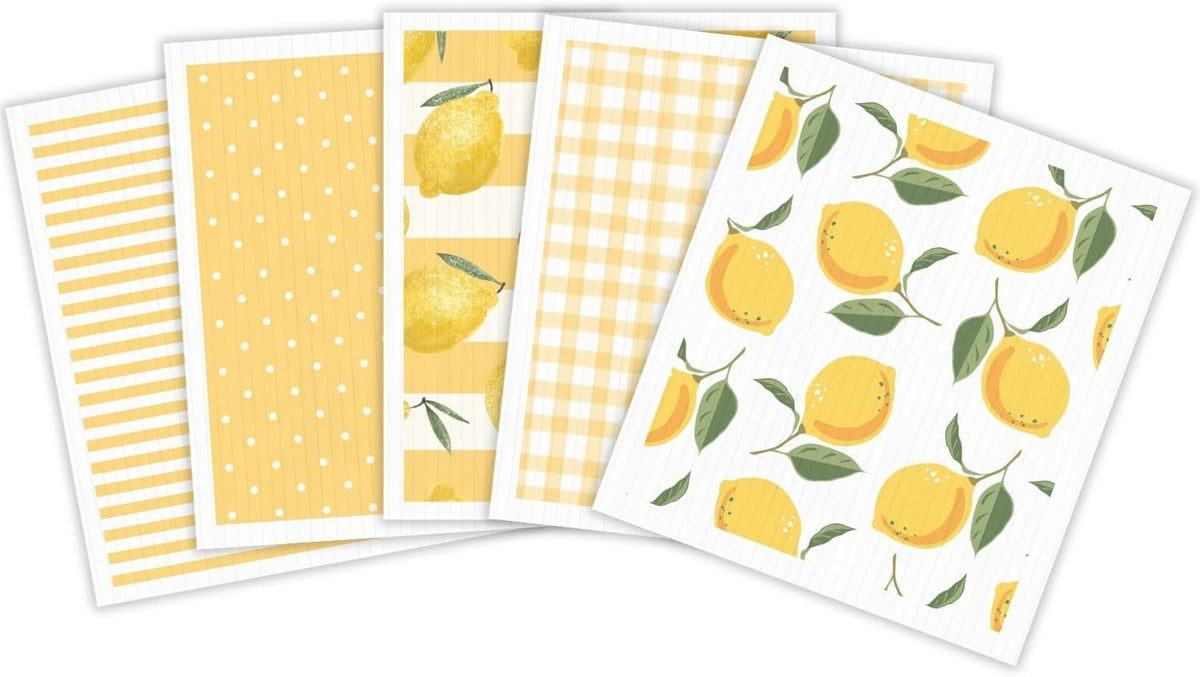 HALL & PERRY Swedish Dishcloths for Kitchen, 5-Pack, Reusable Cellulose Sponge Cloths for Kitchen &