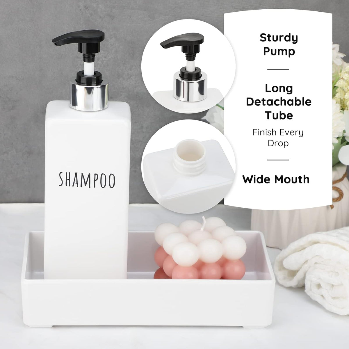 Segbeauty Square Soap Dispenser Refillable, 3pcs 16.9oz Plastic Pump Bottles, 500ml Empty Reusable