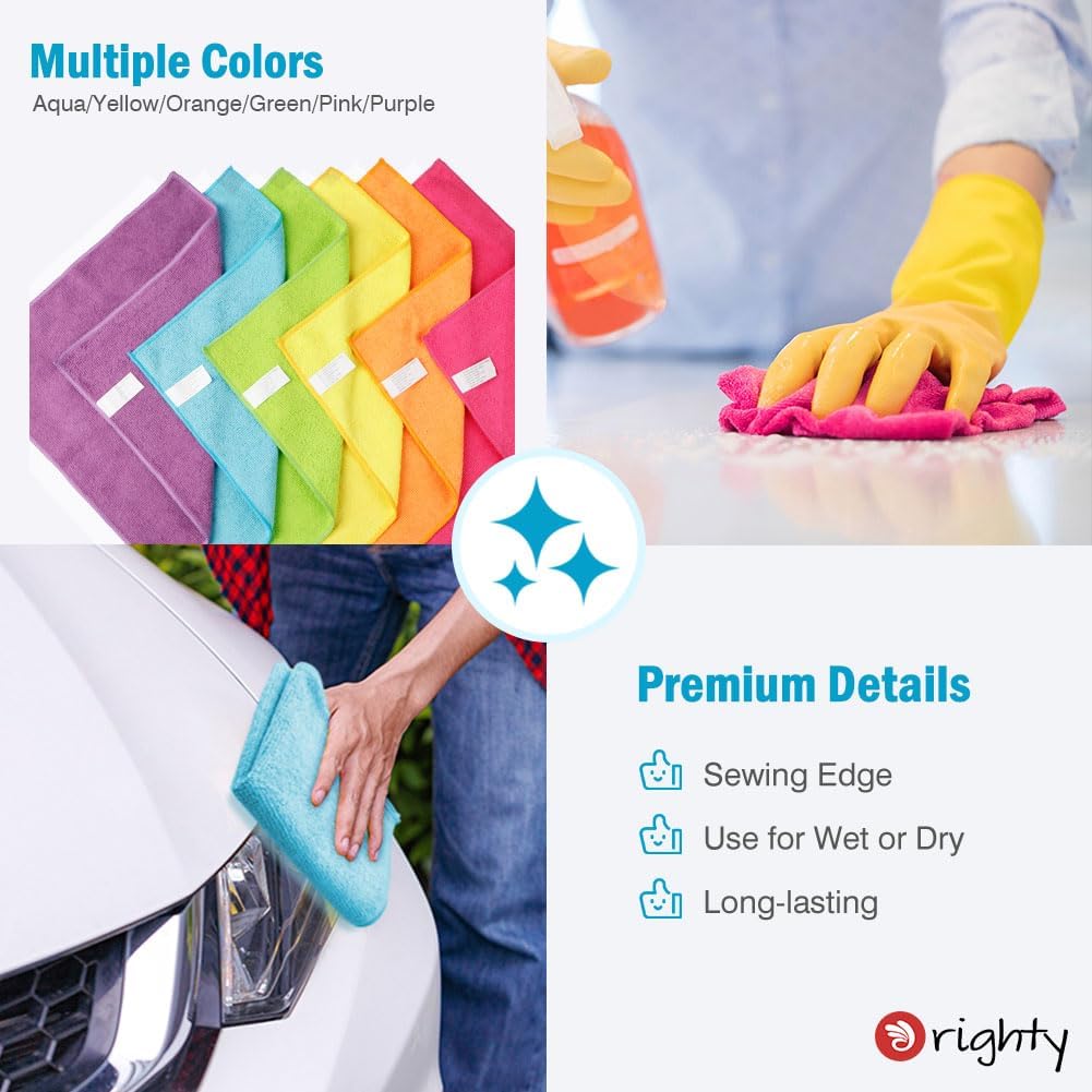 Orighty Microfiber Cleaning Cloth Pack of 12, Microfiber Towels for Cars, Highly Absorbent Car