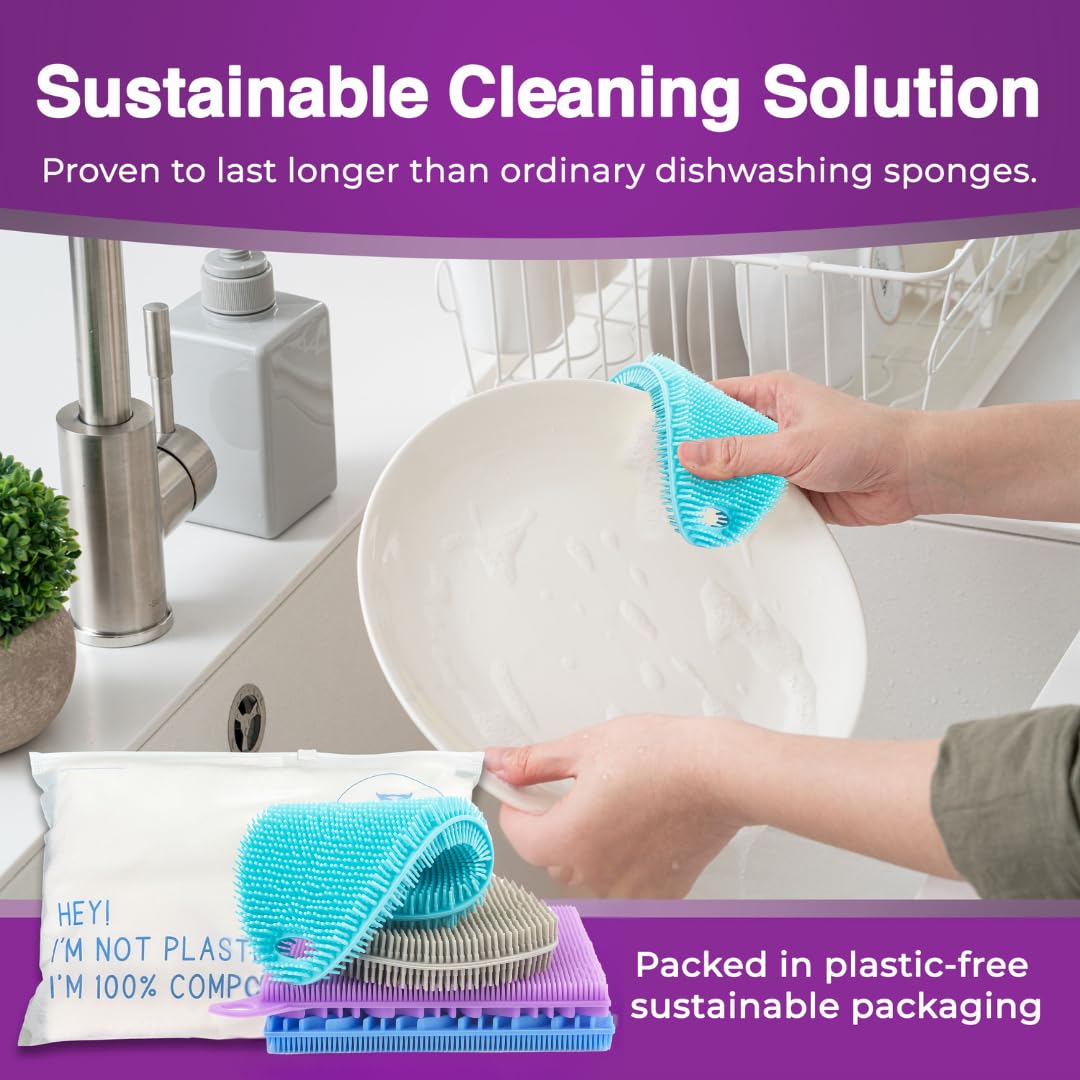Asiopphire Silicone Sponges for Dishes, 4 Pack Dual-Sided Dish Scrubber – view 5