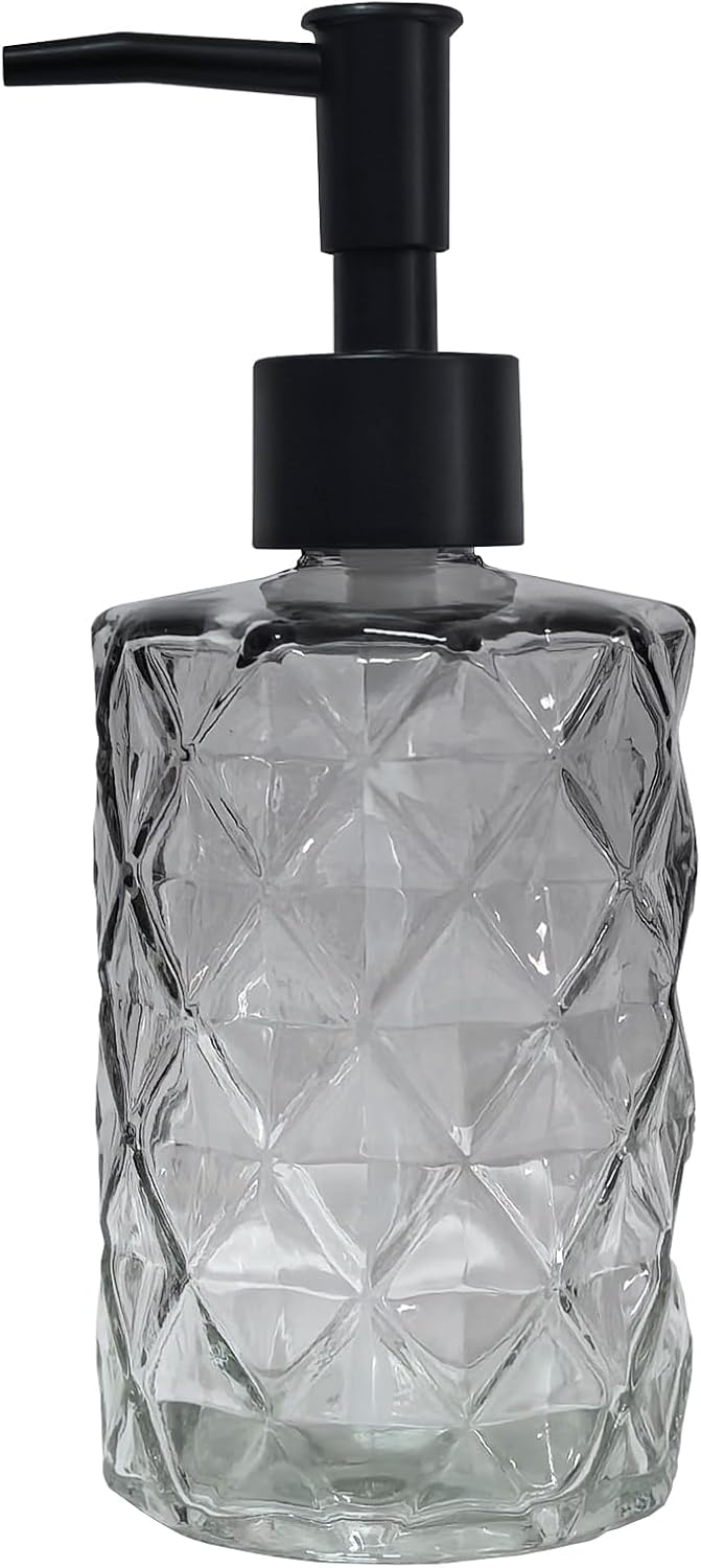 Crystal Glass Soap Dispenser, 12oz Gradient Grey Bathroom Hand Dispenser, Lotion Dispenser with