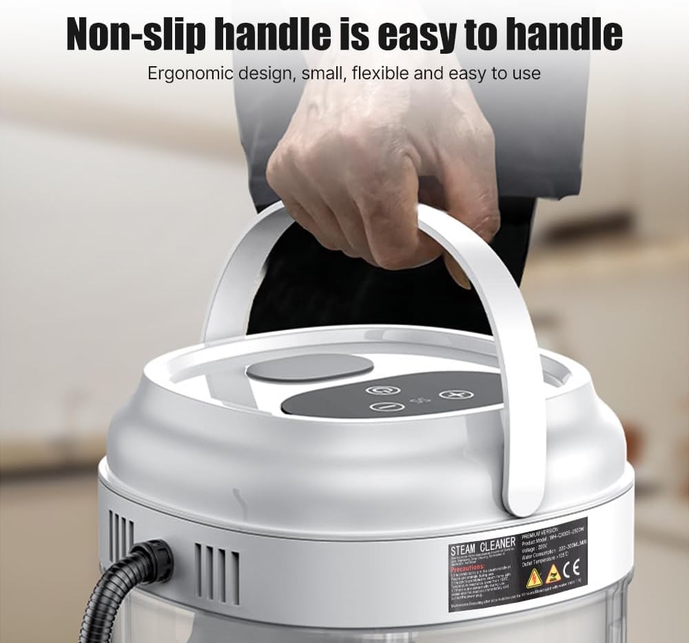 Irishom Pressurized Handheld Steam Cleaner with 3 Brushes and Extended Rod, Deep Cleaning Steamer