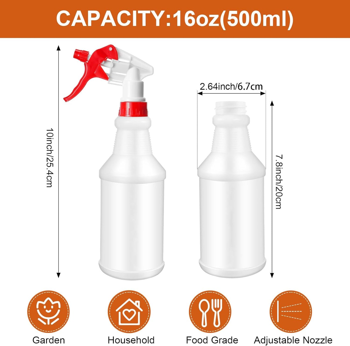 Eccliy 12 Pcs 16 Oz Plastic Spray Bottle, Adjustable Empty Reusable Sprayer for Cleaning, Planting