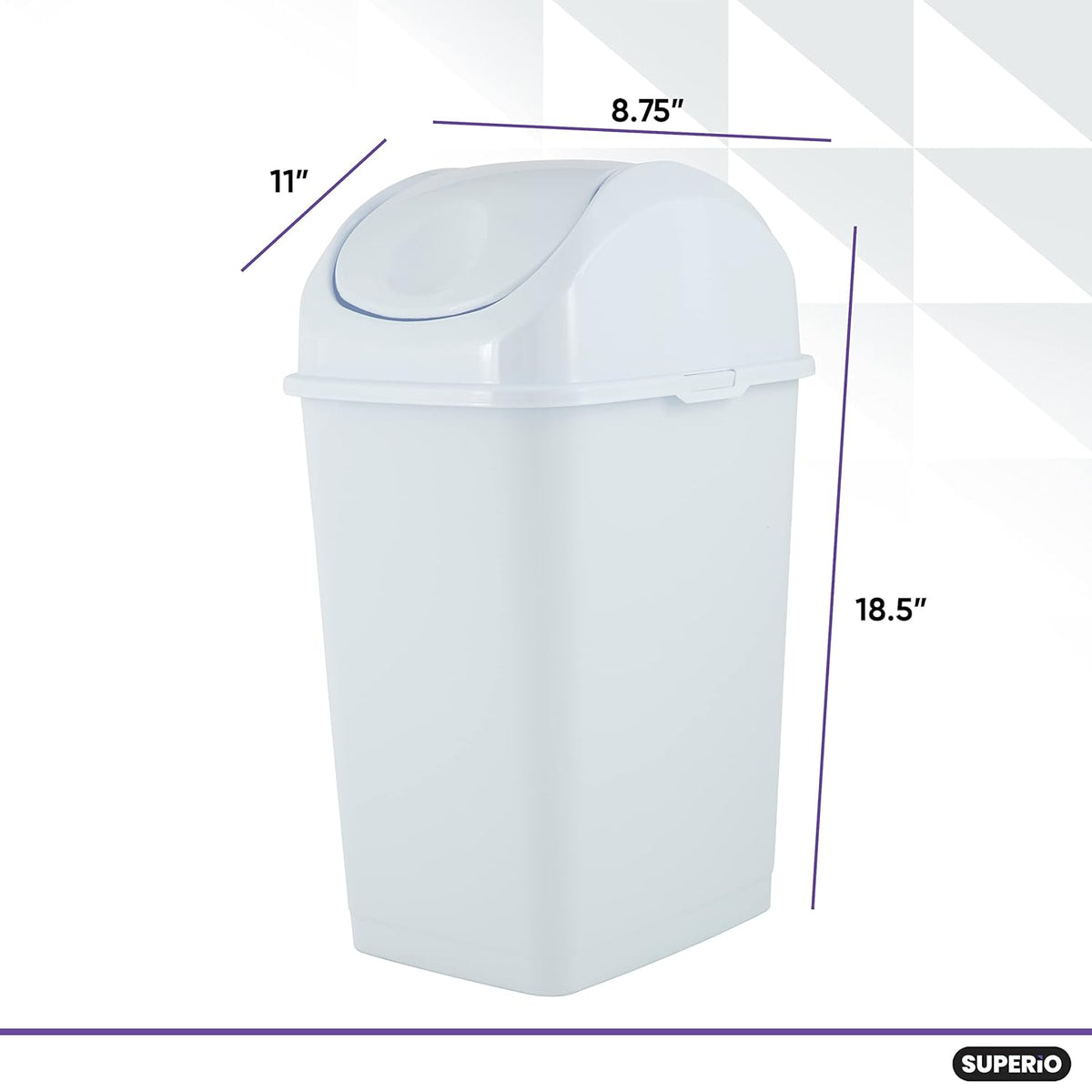 Superio Medium Trash Can with Lid 4.5 Gallon Plastic Swing Top Garbage Can Slim Waste Bin for Under