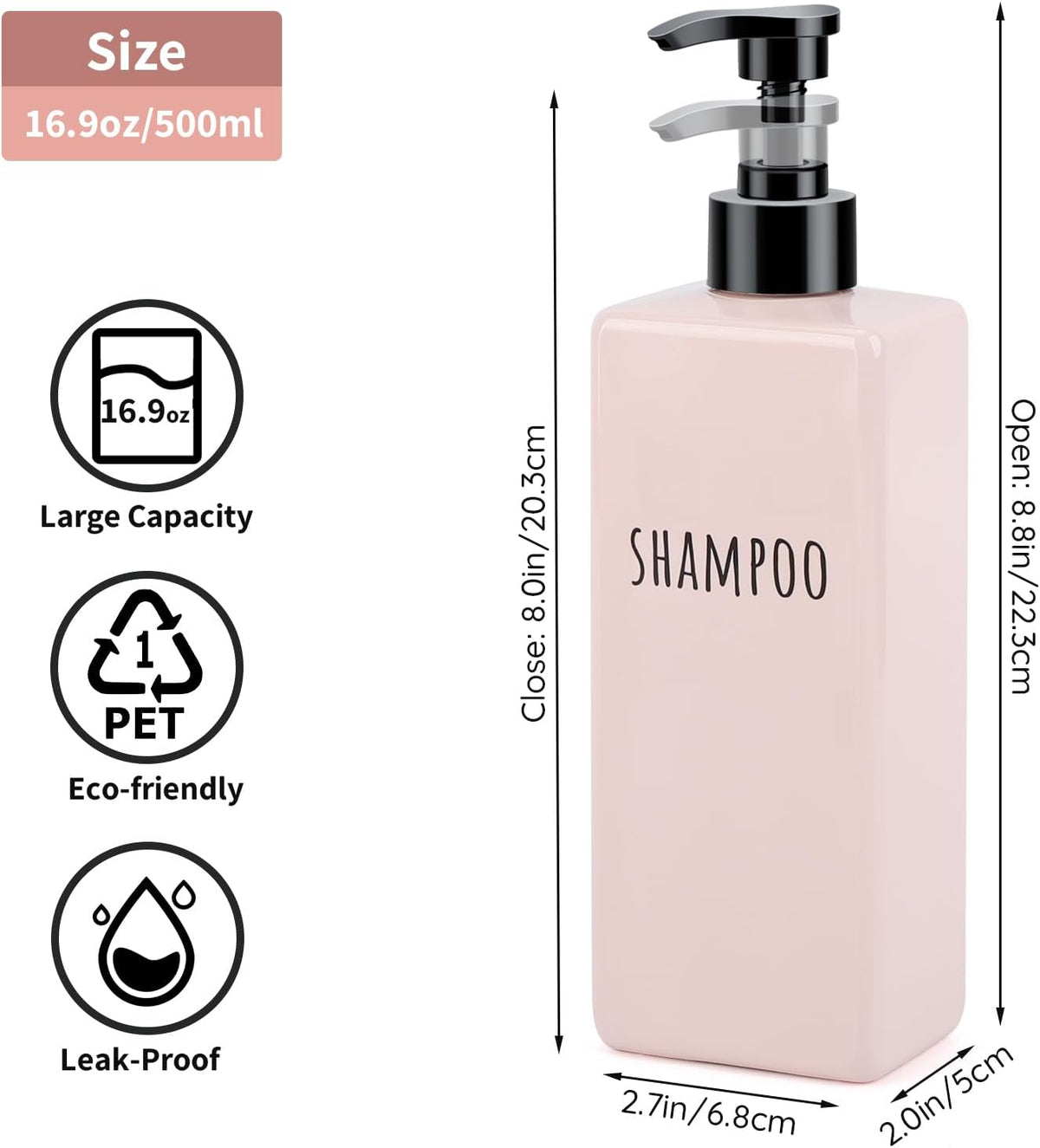 Segbeauty Refillable Shampoo and Conditioner Bottles, 3pcs 16.9oz Square Plastic Bathroom Soap