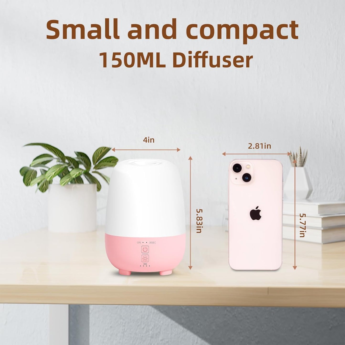 Cordless Essential Oil Diffuser 150ML, Rechargeable Battery, 7H Runtime, 7 LED Lights, Mini